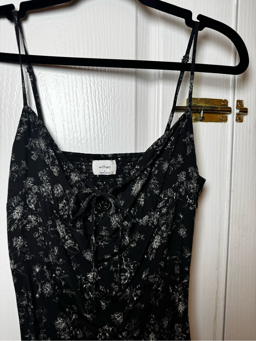 Wilfred Viscose Blend Black Floral Slip Dress with Spaghetti Straps - Picture 3 of 7